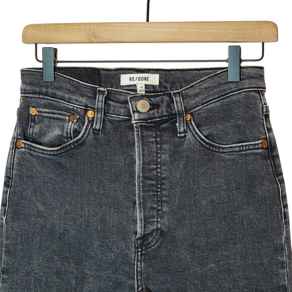 RE/DONE Originals 90s High Rise Ankle Crop Black Button Fly Straight Leg Slim 28 - Picture 4 of 16